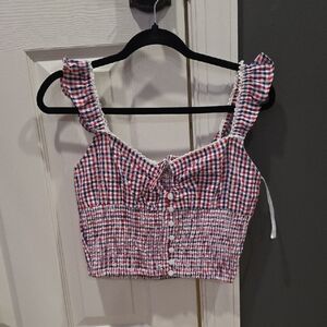 Gingham Smocked Crop Top - Red and White